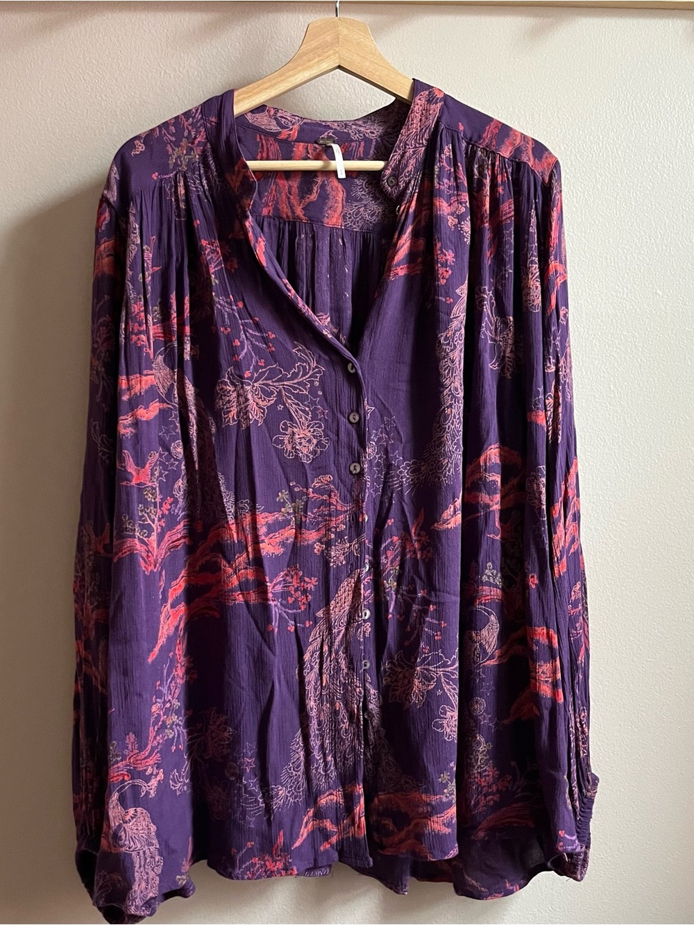 Free People Button-Front Floral Blouse